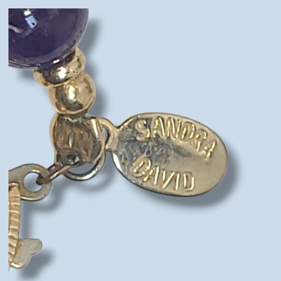 Sandra David Signed Vintage Beaded Necklace Rose Peach & Navy Carved Stones 30″ - Picture 10 of 10